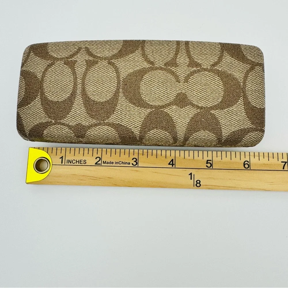Coach signature khaki and brown coated canvas hard shell sunglasses case.